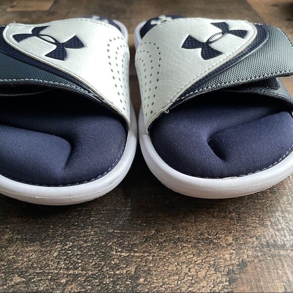 Under Armour Boys' UA Ignite VI Slides In White/Midnight Navy - 100 Size 3 - Picture 5 of 9